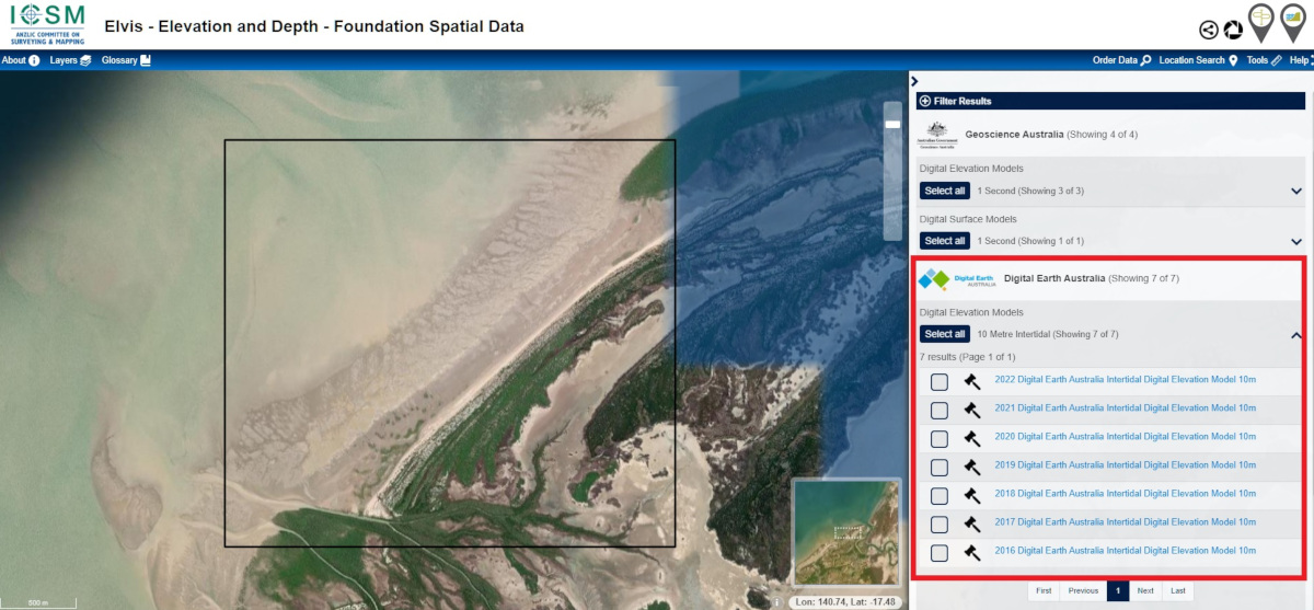 Accessing DEA Intertidal on ELVIS