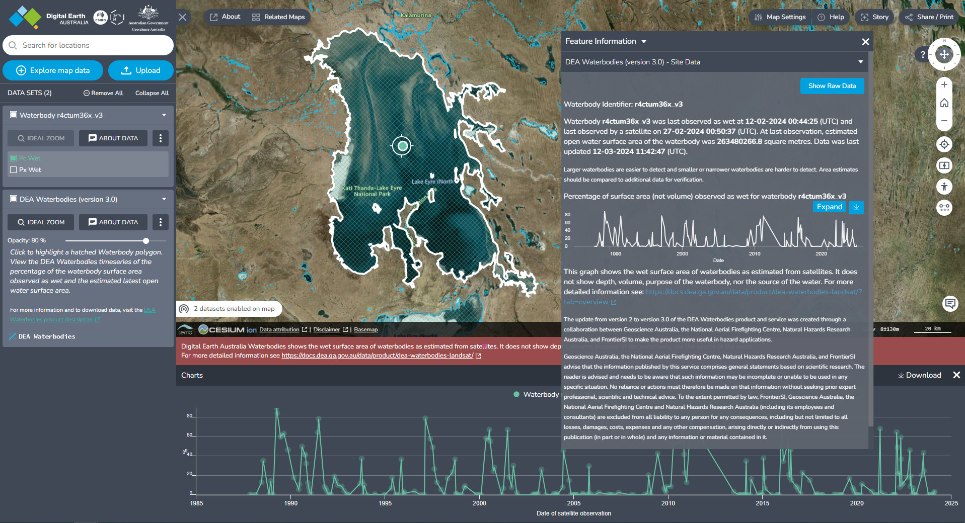 DEA Maps loaded with DEA Waterbodies and showing Feature Information