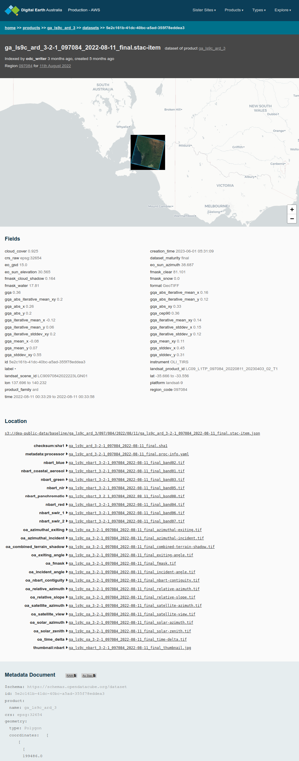 DEA Explorer Adelaide dataset with metadata