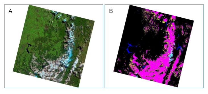 False colour composite and the resulting Fmask classification